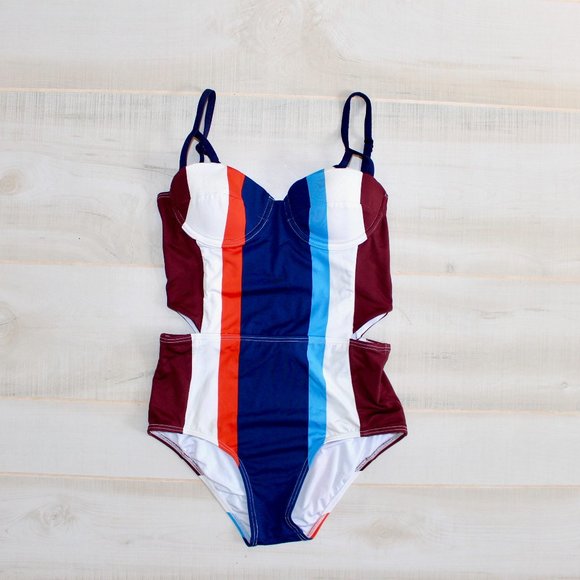 Anthropologie Mei L'ange One Piece Striped Cut Out Swim Low Back Underwire Sz S - Picture 3 of 5